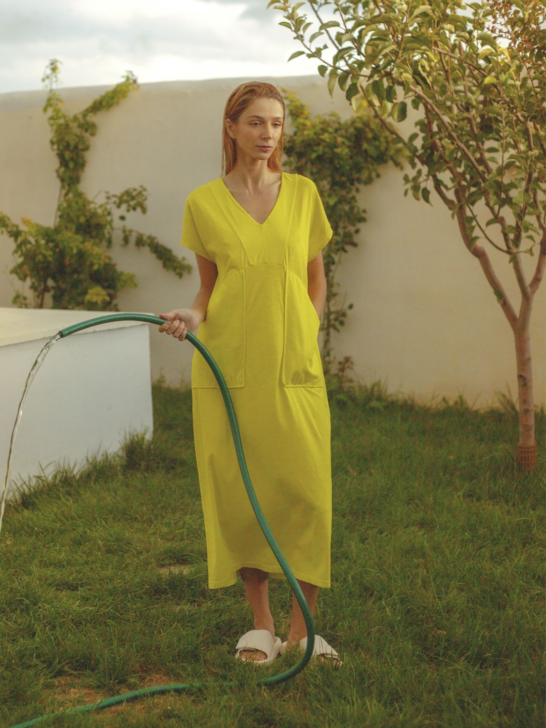 Vestido Pan Producto Básico Amarillo Midi