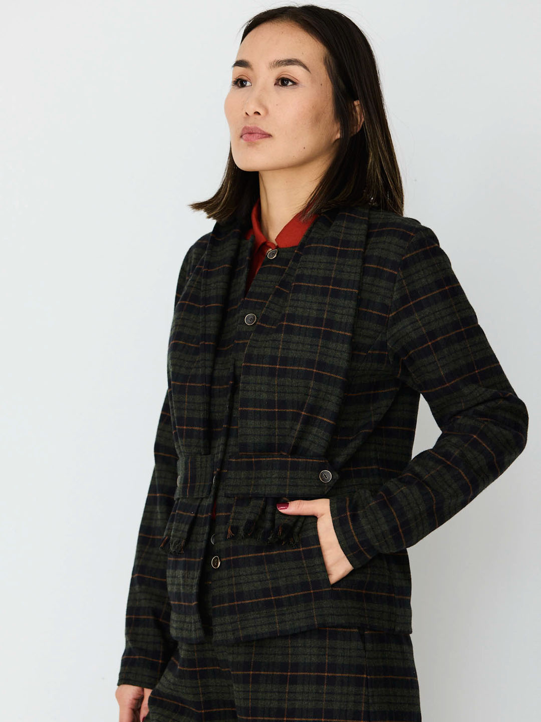 Chaqueta Monica Lavandera Corvinon Tartan Plaid Green
