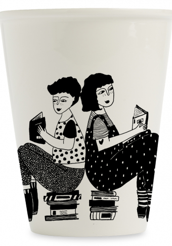 Taza cerámica ilustrada amantes libros Helen B