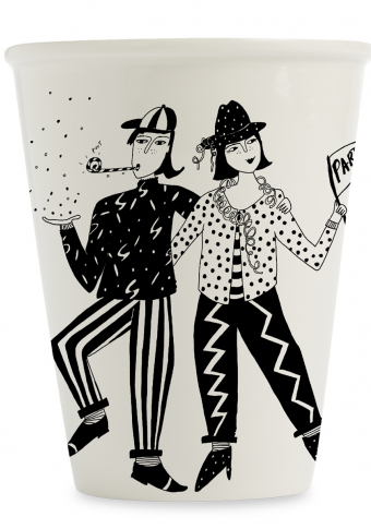 Taza cerámica ilustrada amantes fiesta  Helen B