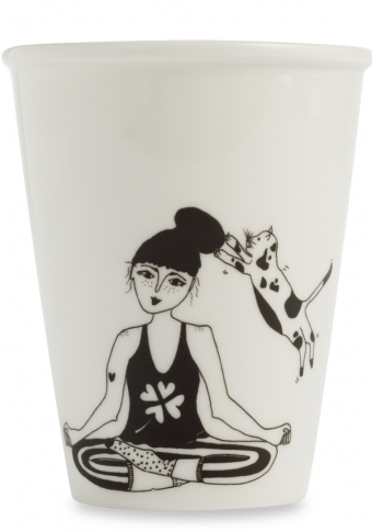 Taza cerámica ilustrada chica zen gato Helen B