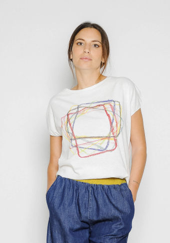 Camiseta dibuxo lapiz cores algodón orgánico