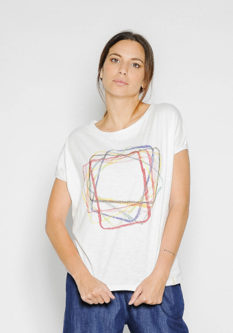 Camiseta dibuxo lapiz cores algodón orgánico