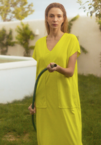Vestido Pan Producto Básico Amarillo Midi