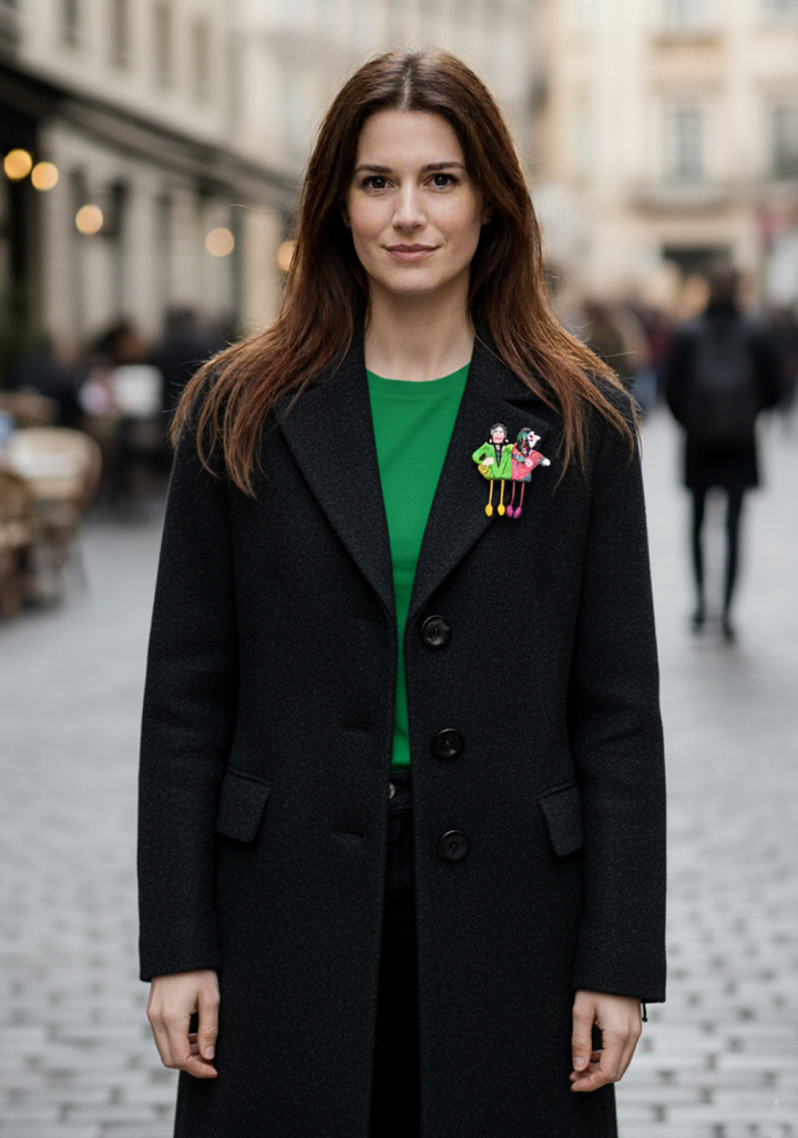 Broche  Ana Miguéns "As Marías" verde lila rosa